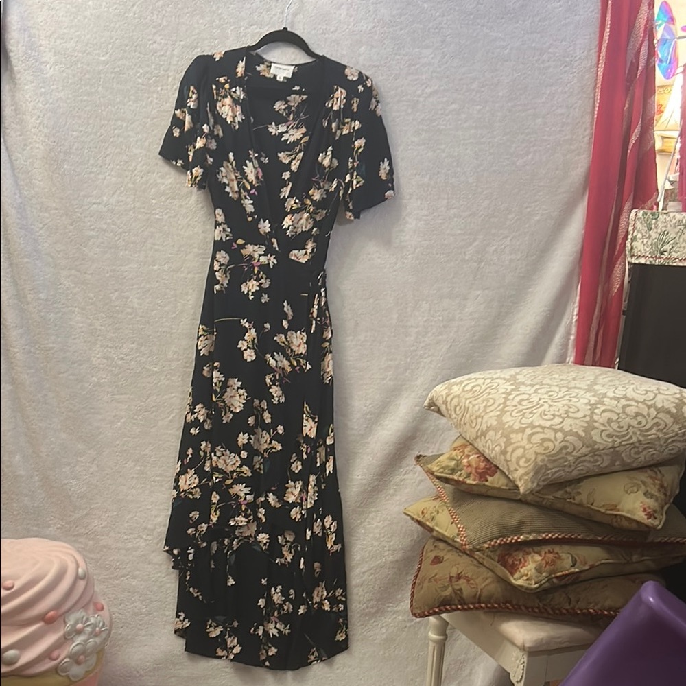 Blue & Cream Floral Flutter Sleeve Wrap Sundress